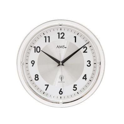AMS F5945 Funkwanduhr mit silberfarbenem Kunststoffgehäuse für Büros