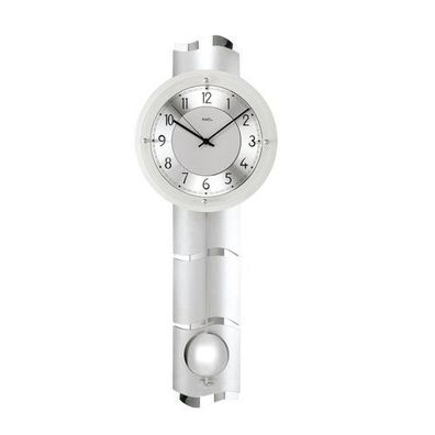AMS F5215 Pendel-Funkwanduhr mit geschwungener Rückwand und Aluminium-Chrom