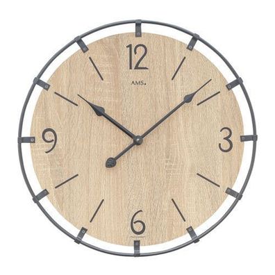 AMS W9616so Wanduhr mit Sonoma-Holzgehäuse und Metallring
