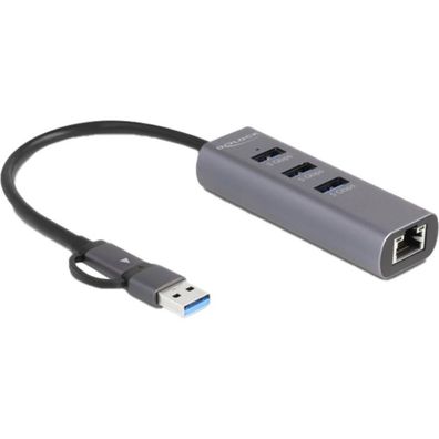 Delock 3 Port Usb 5 Gbps Hub + Gigabit Lan Mit Usb Type-C