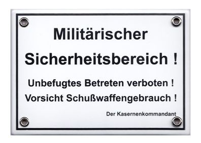 Emailleschild Warnschild Militärischer Sicherheitsbereich! NEU!