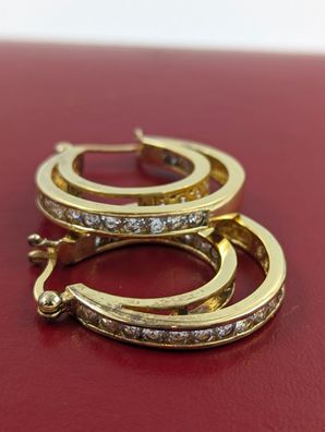 Neuwertige Creolen 0,925 Sterlingsilber vergoldet Zirko