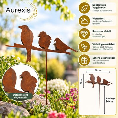 Aurexis Dekostecker Rost 3 Vögel