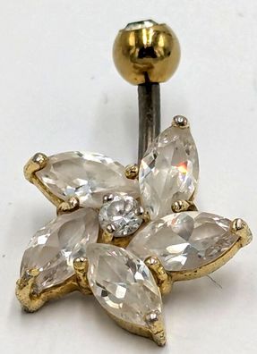 Bauchnabelpiercing 0,925 Sterlingsilber teilvergoldet Blütenform Kristalle