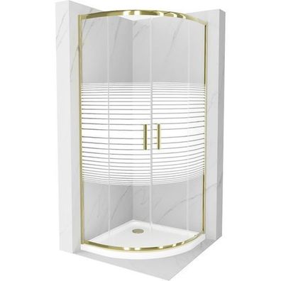 Mexen Rio Duschkabine 80x80 cm Gold mit Flat Duschwanne Weiß, Gehärtetes Glas