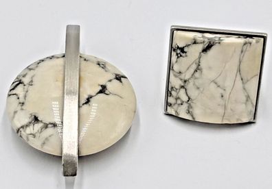 Schmuckset Anhänger + Ring 0,925 Sterlingsilber Howlite Größe 52