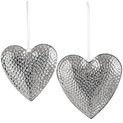 Deko Herz Set 2-tlg. 27 & 21 cm Edelstahl gehämmert Fensterdeko zum Aufhängen