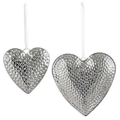 Deko Herz Anhänger 2er Set 27 & 14 cm Edelstahl gehämmert Fenster Wandschmuck