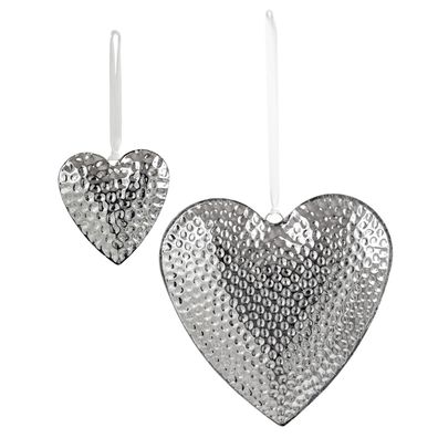Deko Herzen 2er Set 27 & 10 cm hängend Edelstahl gehämmert Fenster-& Wandschmuck