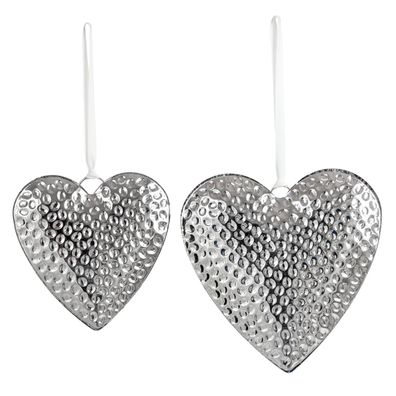 Edelstahl Herzanhänger 2er Set 21 & 14 cm gehämmert Deko zum Aufhängen Wand