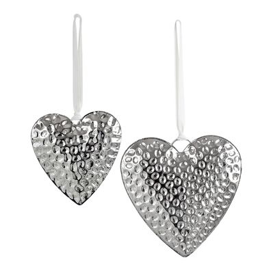 Deko Herzen 2er Set 14 & 10 cm Edelstahl gehämmert zum Aufhängen Fenster Wand
