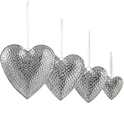Deko Herz-Anhänger 4-tlg. Set 27, 21, 14 & 10 cm Edelstahl gehämmert Aufhänger