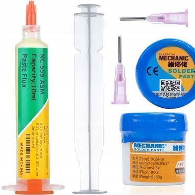 Rosfix Set Lötpaste XGSP80 60g + Flussmittel NC-559-ASM | Sn63/Pb37 183°C