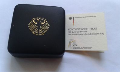 Etui und Zertifikat für 100 euro 2003 Quedlinburg 1/2 Unze Gold Deutschland