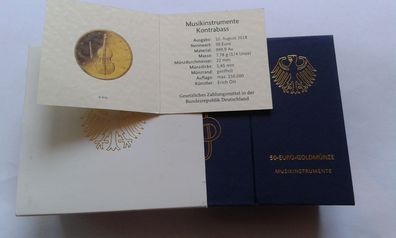 Etui+Zertiifkat 50 euro 2022 Kontrabass - 1/4 Unze Gold - keine Münze