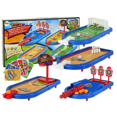 4in1 Geschicklichkeitsspiel: Basketball, Fußball, Zielscheibe, Kegeln, Wurfspiel