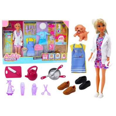 LeanToys Anlily Puppe 4in1, Arzt-/Friseur-/Kochzubehör, Tierfiguren, Kleidung/Zubehör