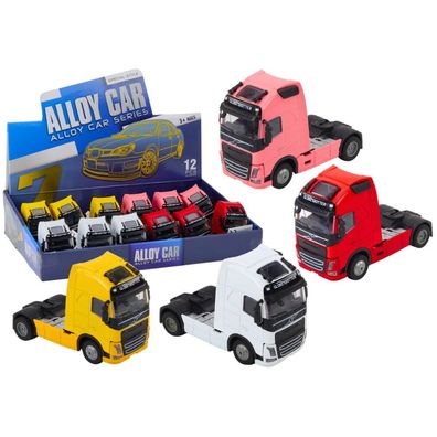LeanToys Lastwagen 1:32, kippbare Metall-Ladefläche, Licht/Sound, Rückziehmotor