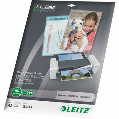 Leitz 25 UDT Laminierfolien glänzend für A3 80 micron