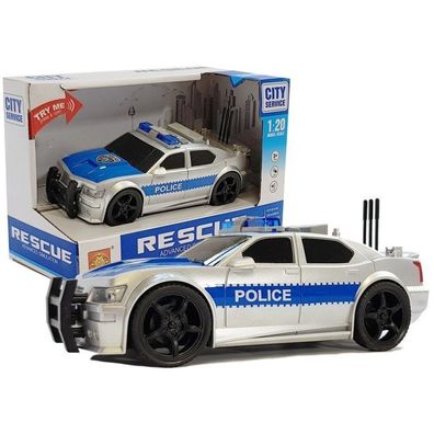 LeanToys Batteriebetriebenes Polizeiauto 1:20 Lichter und Geräusche aufgereiht Silber