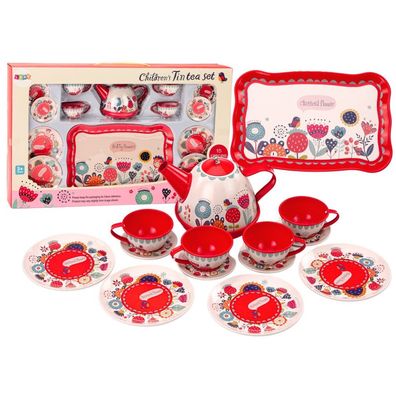 LeanToys Kaffee-Tee-Set, Tassen, Wasserkocher, Tablett, Rot, Café, 15-tlg