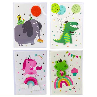 LeanToys 3D-Grußkarte Einhorn Elefant Frosch Dinosaurier + Umschlag