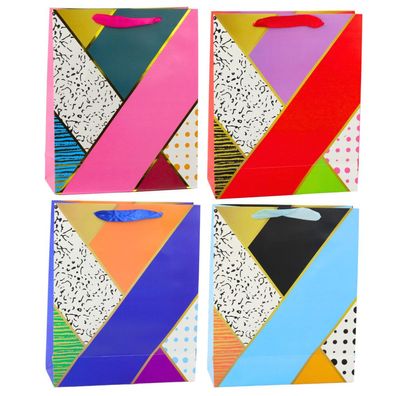 LeanToys Geschenktüte aus Papier mit geometrischen Mustern, 32 x 26 x 12 cm