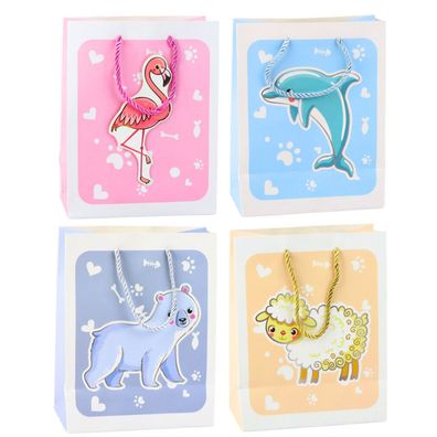 LeanToys Geschenktüte 3D Tiere Pastell 23x 18 x 10cm