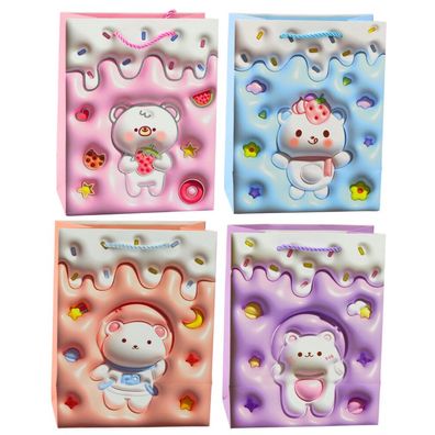 LeanToys Teddybär-Geschenktüte aus Papier, Pastellfarben, 23 x 18 x 10,5 cm