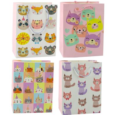 LeanToys Geschenktüte aus Papier mit glitzernden Katzen, 23 x 18 x 10,5 cm