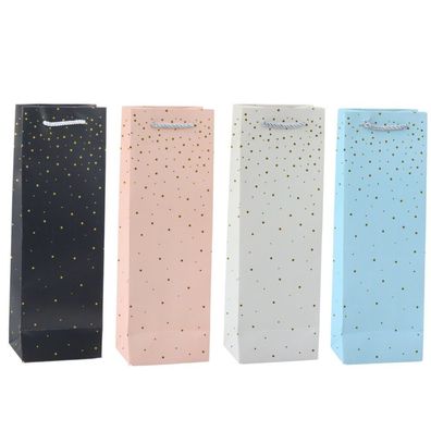LeanToys Geschenktüte für Weinflaschen, Papier, goldene Punkte, 35 x 12 x 9 cm