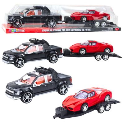 LeanToys Set Geländewagen Schwarz Abschleppwagen Rot Sportwagen 59cm