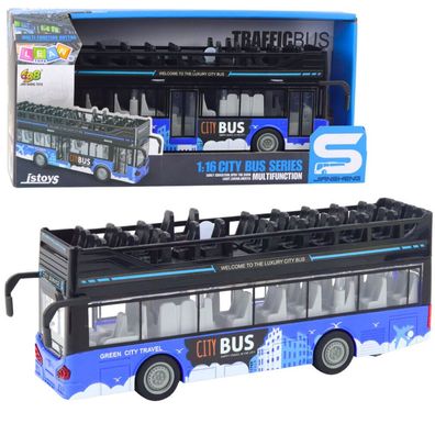 LeanToys Stadtbus Doppeldecker 1:16 Fahrt Licht Sounds Blau