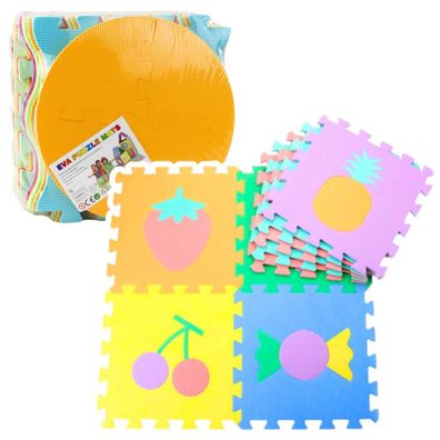 Weiche Puzzlematte, pädagogischer EVA-Schaum, Früchte, Süßigkeiten, bunt, 16-tlg