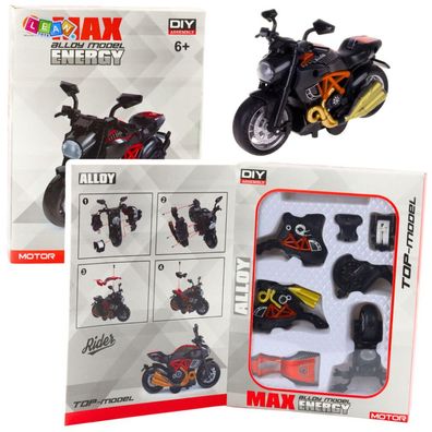 LeanToys Motorrad zum Zusammenbauen, Schrauben, Metall, 1:14, DIY, Schwarz und Orange