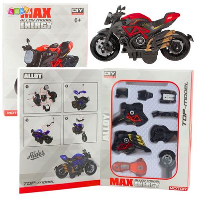 LeanToys Motorrad zum Zusammenbauen, Schrauben, Metall, 1:14, DIY, Schwarz und Rot