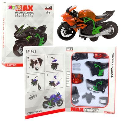 LeanToys Motorrad zum Zusammenbauen, Schrauben, Metall, 1:14, DIY, Orange-Grün