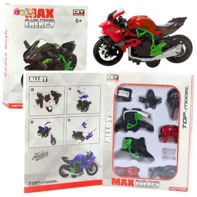 LeanToys Motorrad zum Zusammenbauen, Schrauben, Metall, 1:14, DIY, Grün-Rot