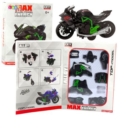 LeanToys Motorrad zum Zusammenbauen, Schrauben, Metall, 1:14, DIY, Grün-Schwarz