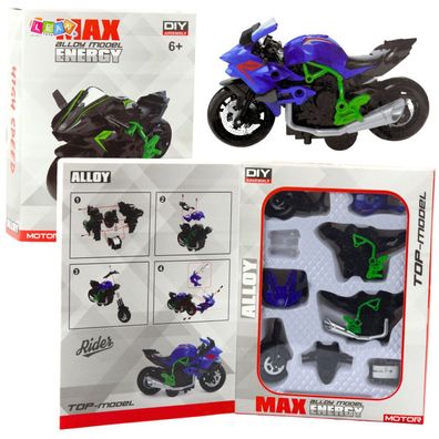 LeanToys Motorrad zum Zusammenbauen, Schrauben, Metall, 1:14, DIY, Grün-Blau