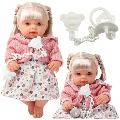 LeanToys Babypuppe, Mädchen, Kleid, Pullover, Schnuller, Geräusche