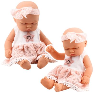 LeanToys Schlafendes Baby Doll Rosa Spitzenkleid mit Stern-Stirnband