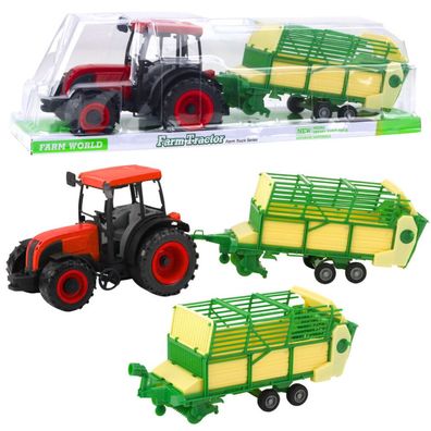 LeanToys Landwirtschaftlicher Traktor mit grünem und gelbem Anhänger rot 50cm
