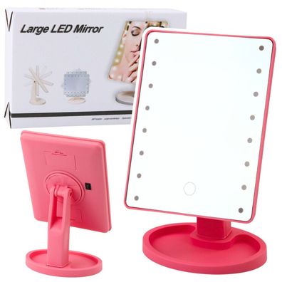 LeanToys Kosmetikspiegel 16 LED Dioden mit Ständer verstellbar Rosa