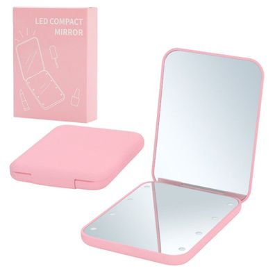 LeanToys Taschen-Schminkspiegel mit LED-Beleuchtung, Rosa