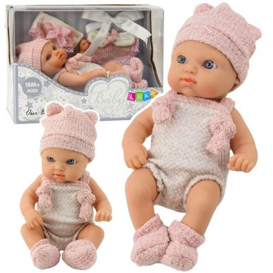 LeanToys Babypuppe, rosa Outfit, Mütze, Lätzchen, 18 cm