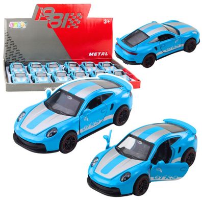 LeanToys Rennwagen aus Metall mit zu öffnenden Türen, blau, GTRS, Maßstab 1:43