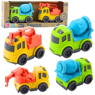 LeanToys Baustellenfahrzeug-Set: Autos, Betonmischer, LKW mit Haken, BIO-Kunststoff