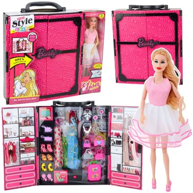 LeanToys Rosa Puppengarderoben-Set, Kleider, Schuhe, Accessoires