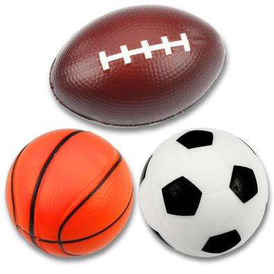 LeanToys Set mit 3 Schaumstoffbällen (Fußball, Basketball, Rugby), 10 cm
